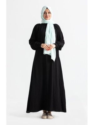 ELİŞ ŞİLE BEZİ Şile Bezi Pamuk Namaz Elbisesi Tek Parça Kolay Boydan Giyilen Kolu Ve Yakası Lastikli Siyah Syh