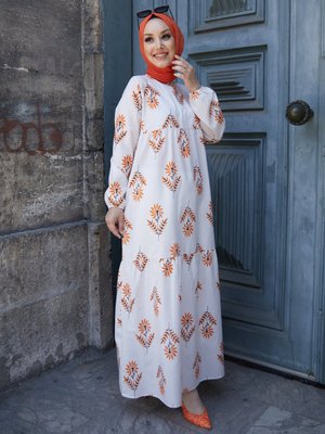 Tofisa Oranj Desenli Elbise