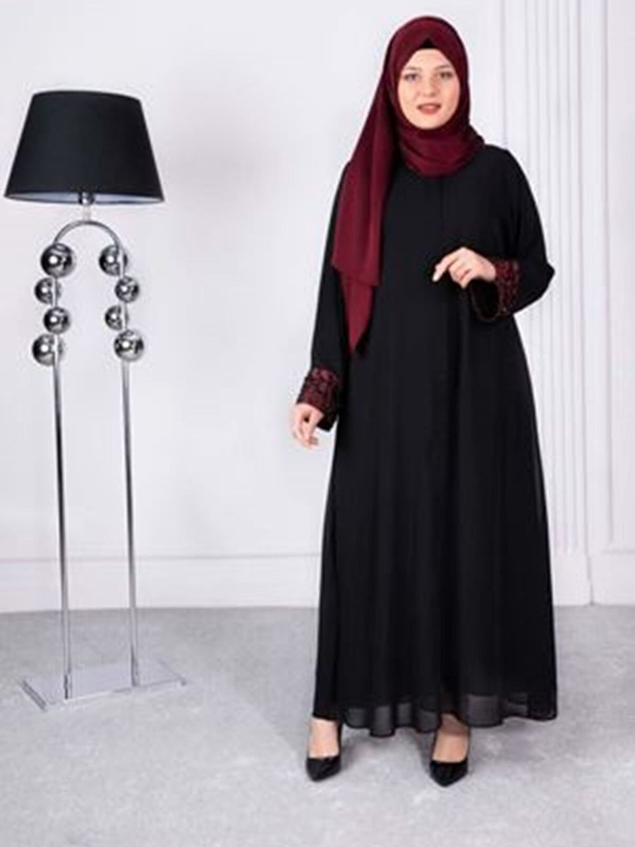 Moda Rosa Bordo Büyük Beden Abaya