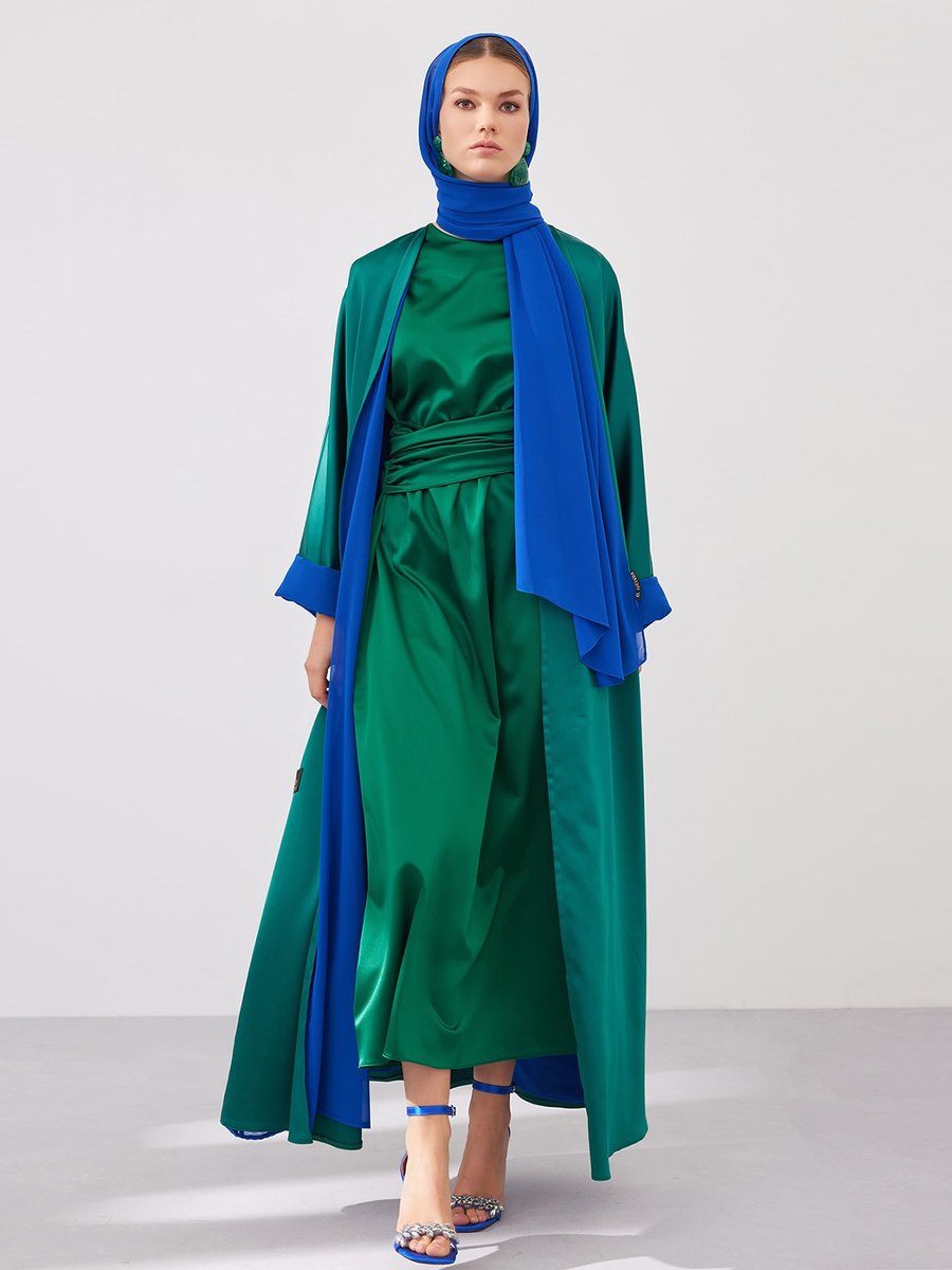 AL SHEIKHA Yeşil Double Face Abaya Set