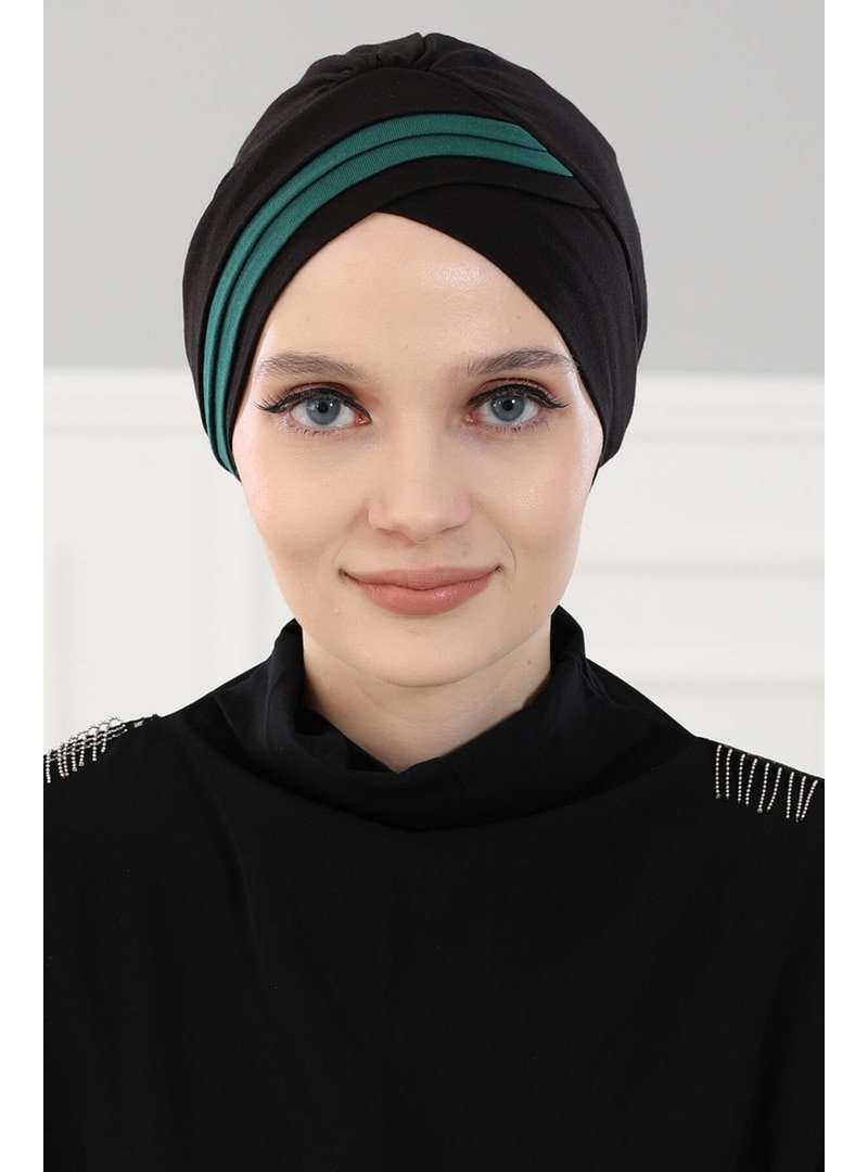 Aisha`s Design Çift Renkli Penye Bone Siyah Koyu Yeşil B