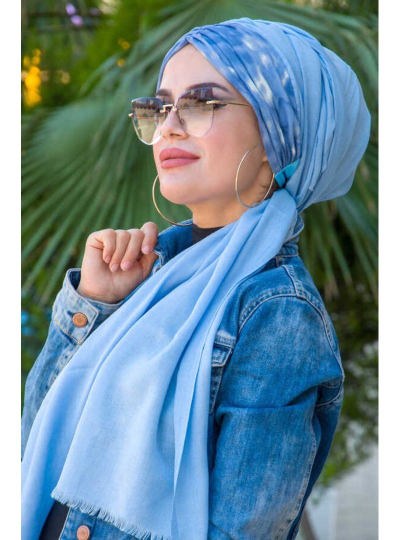 AİŞE TESETTÜR Büzgülü Hazır Şal Mavi
