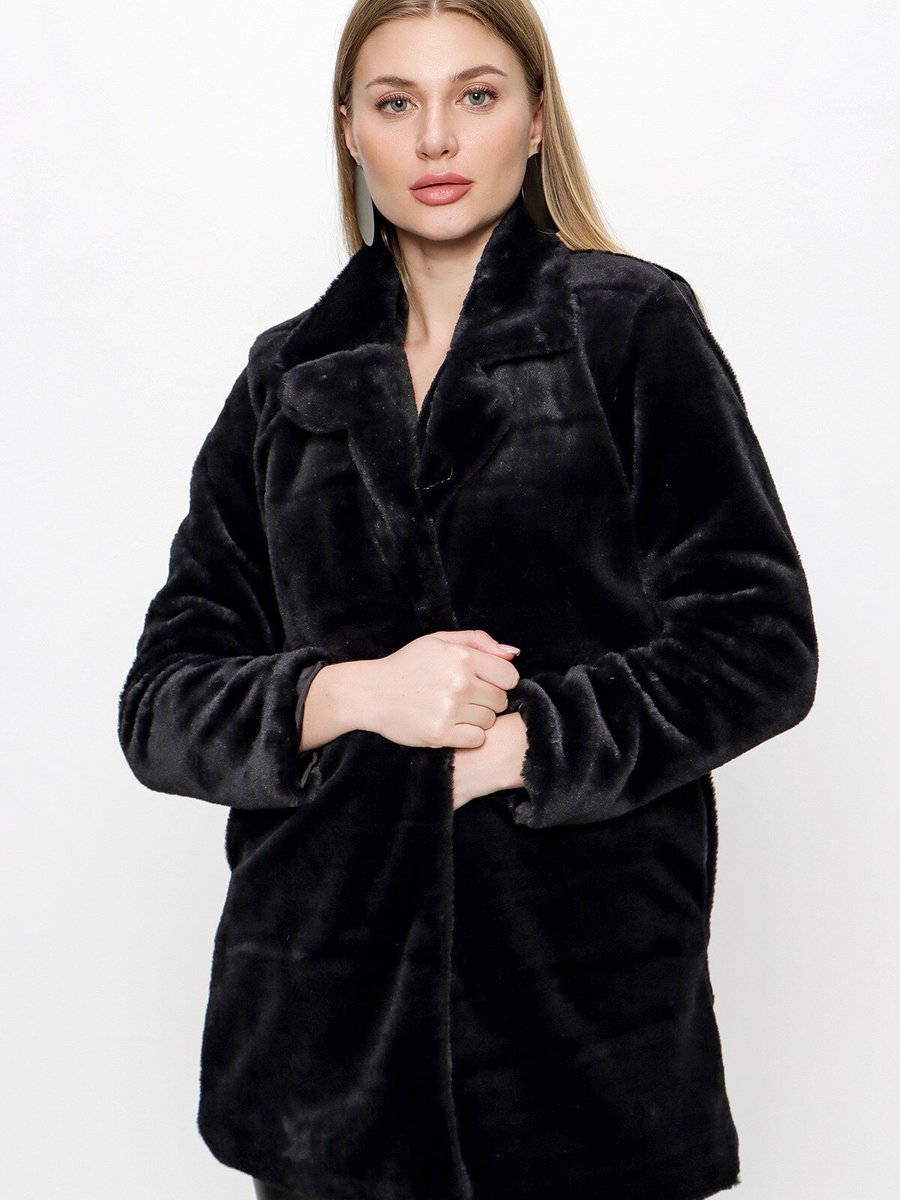 Butik Buruç Siyah Rabbit Yakalı Kürk Mont