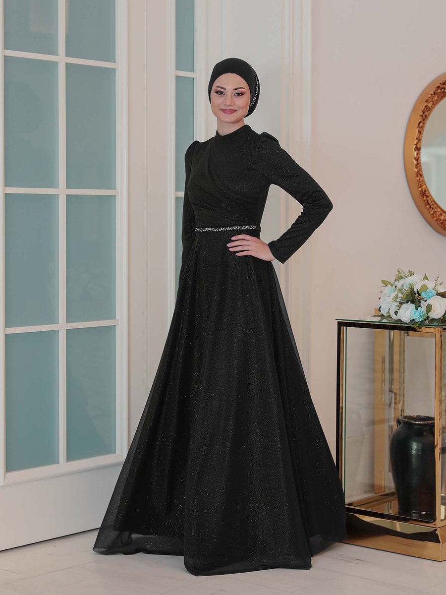 Azra Design Siyah Işıl Abiye Elbise