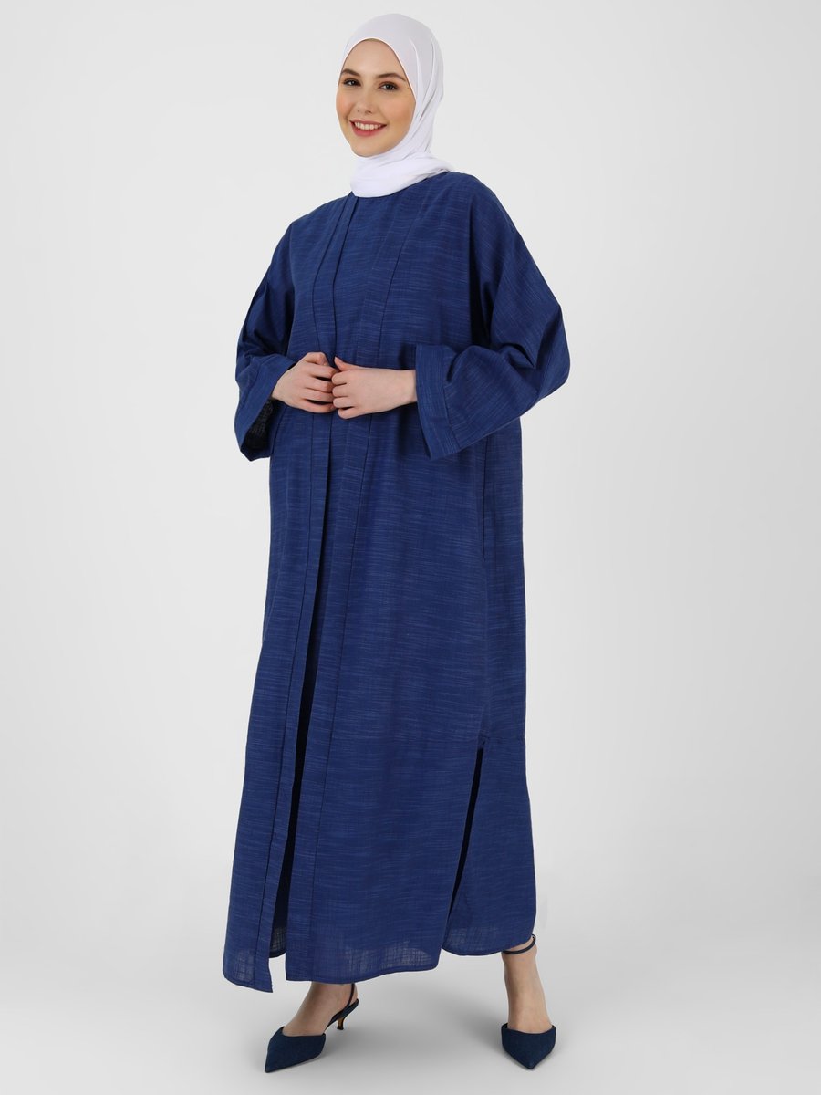 Refka İndigo Doğal Kumaşlı Kolsuz Elbise & Kap İkili Takım