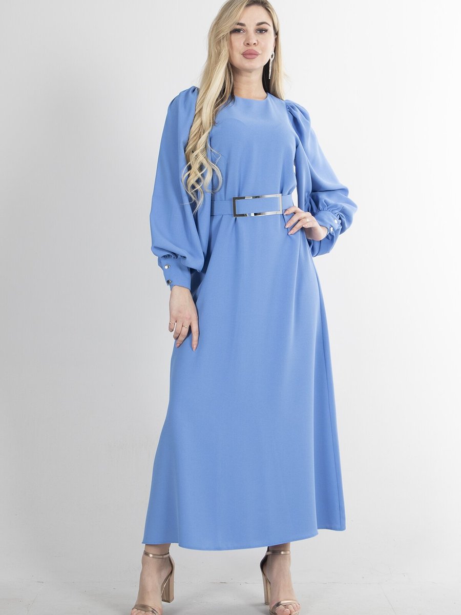 Ardanewline Mavi Kemer Detaylı Uzun Elbise