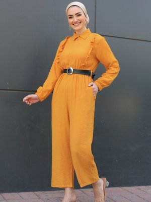 Liz Butik Hardal Kemer Detaylı Tulum