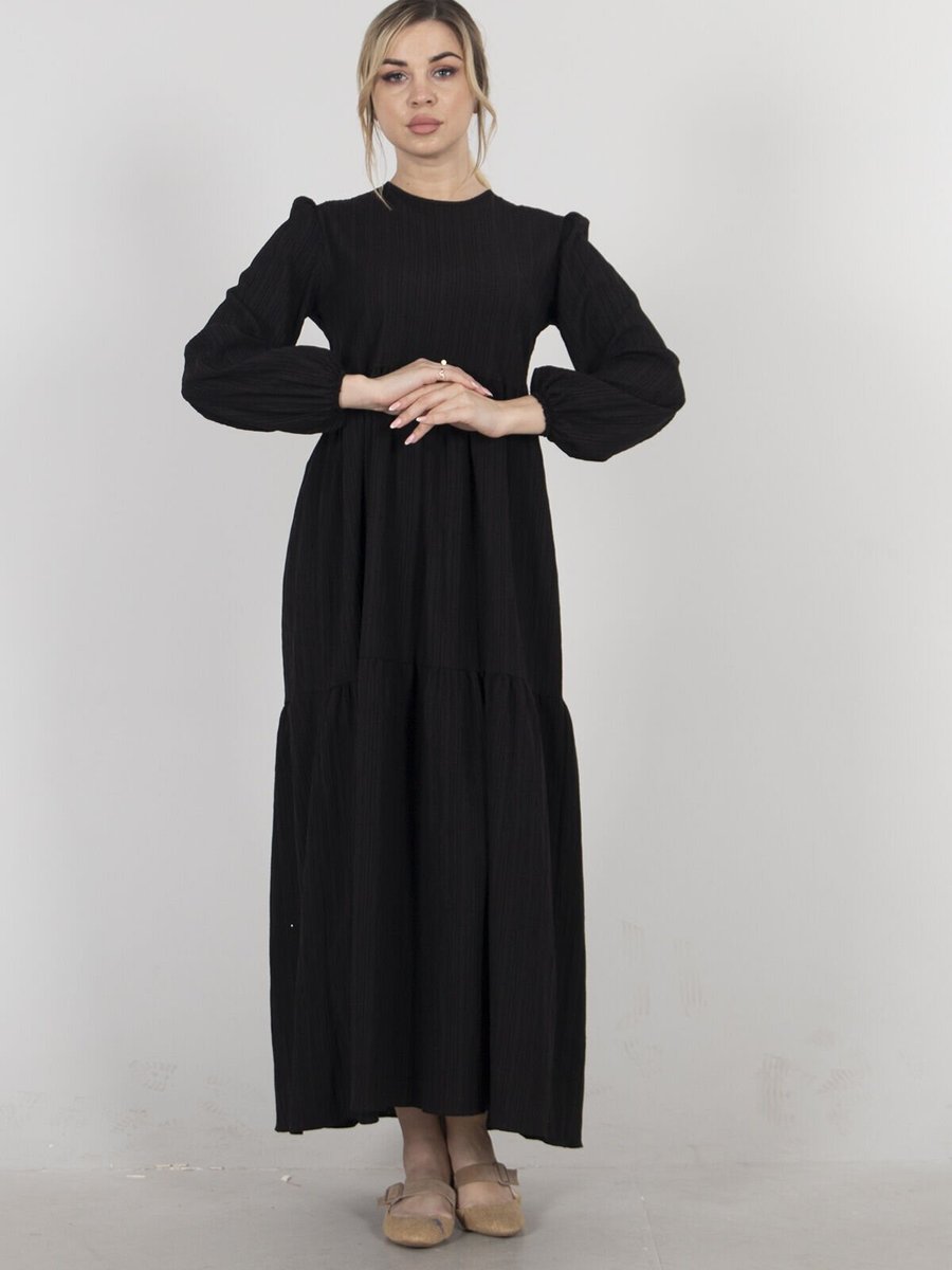 Ardanewline Siyah Bürümcük Kumaş Uzun Elbise