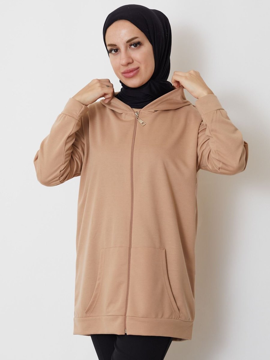 Spesniks Bej İki İplik Fermuarlı Sweatshirt