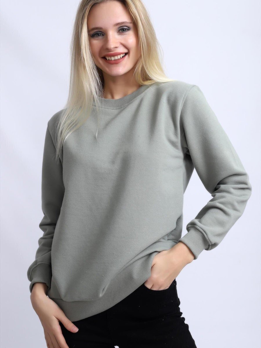 Deafox Yeşil Bisiklet Yaka Basic Sweatshirt