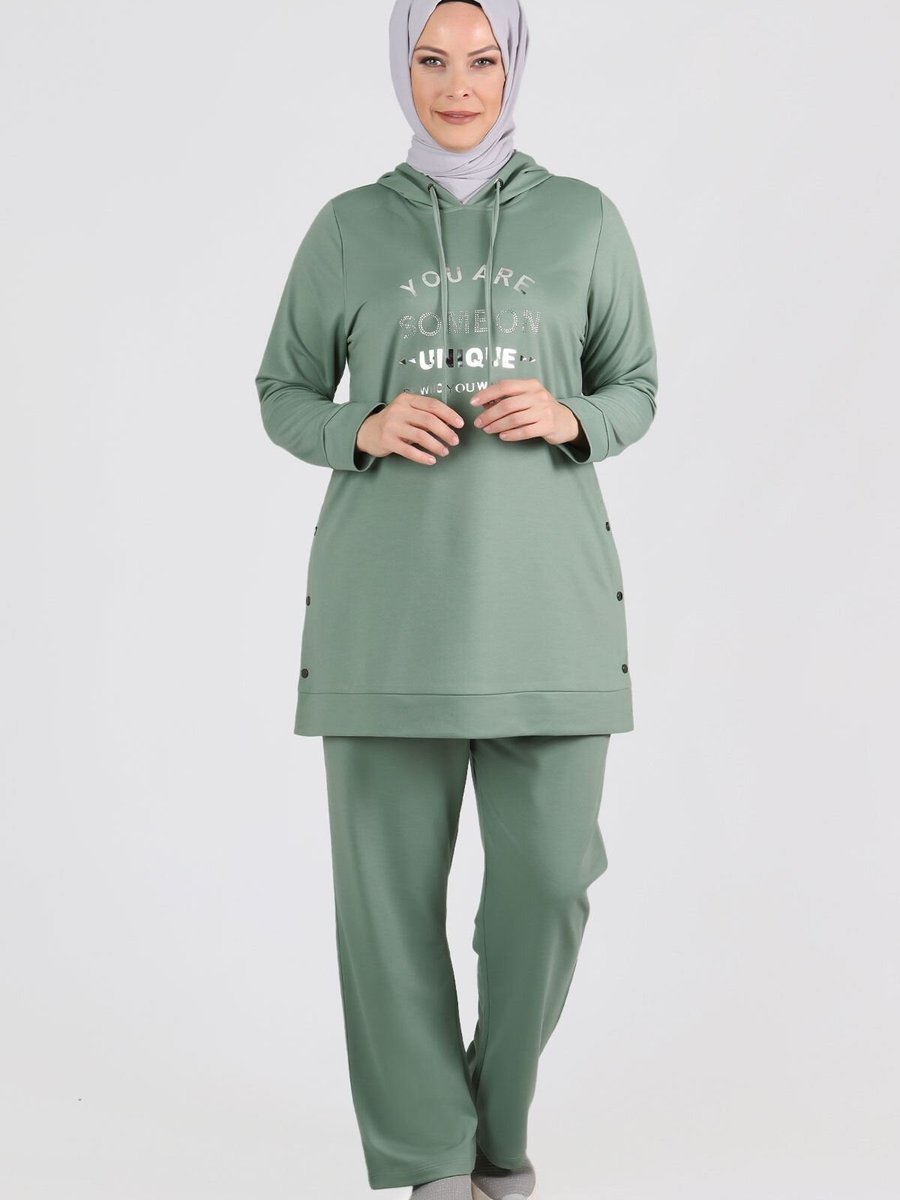 Moda Rosa Küf Yeşili Büyük Beden Pantolonlu Takım