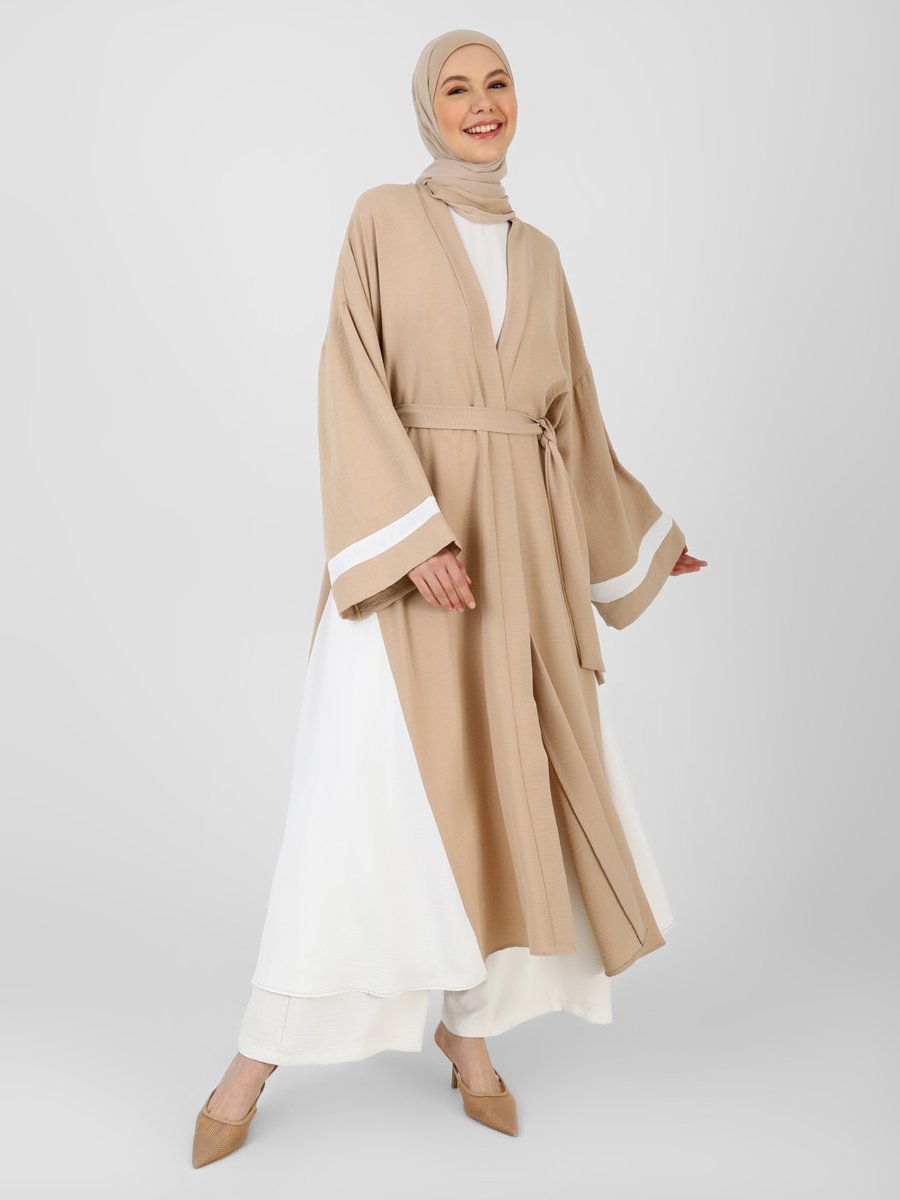 Refka Açık Bej Off White İki Renkli Aerobin Ferace Kimono