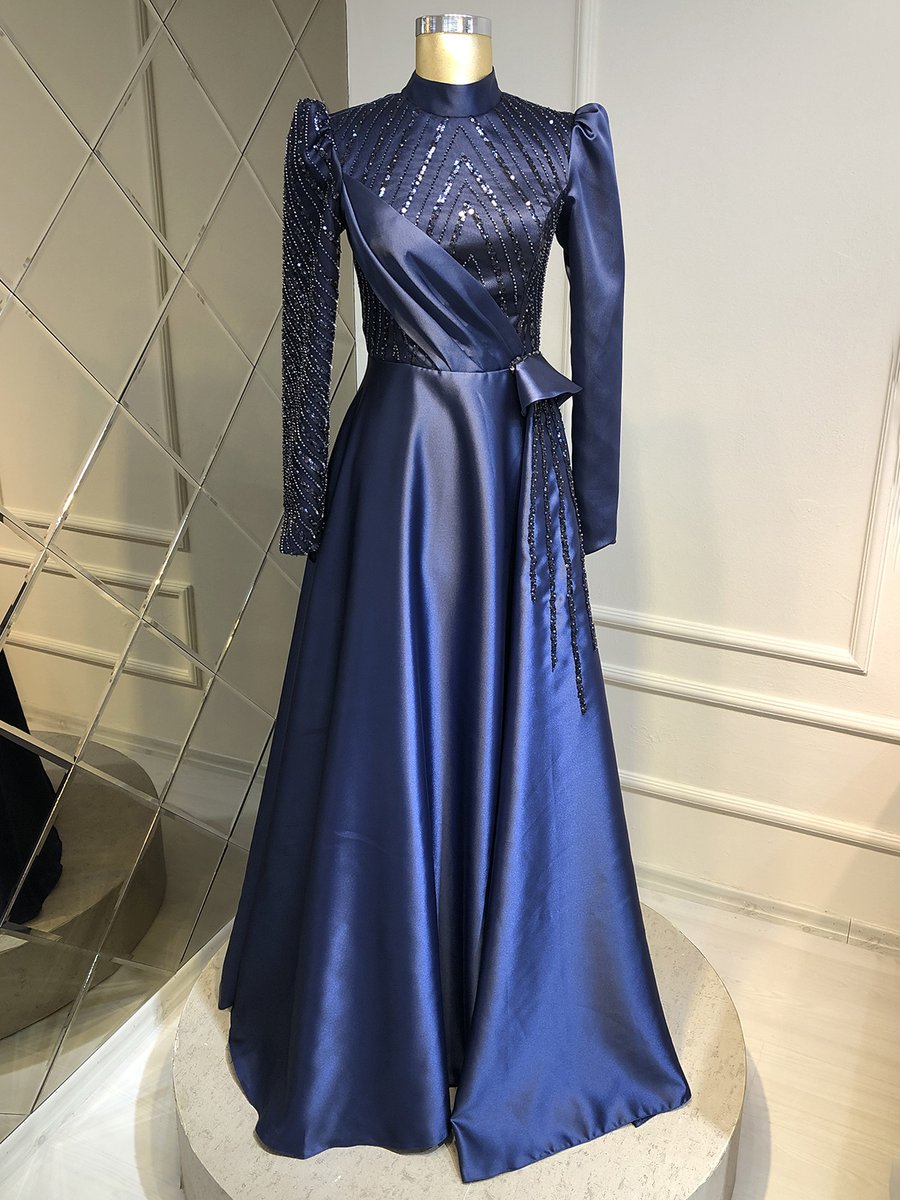 Burak Baran Fashion Lacivert Nehir Abiye Elbise
