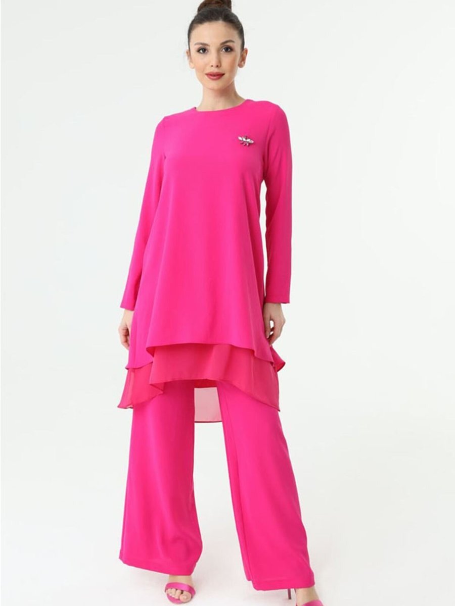 Moda Rosa Fuşya Şifon Detaylı Krep Takım