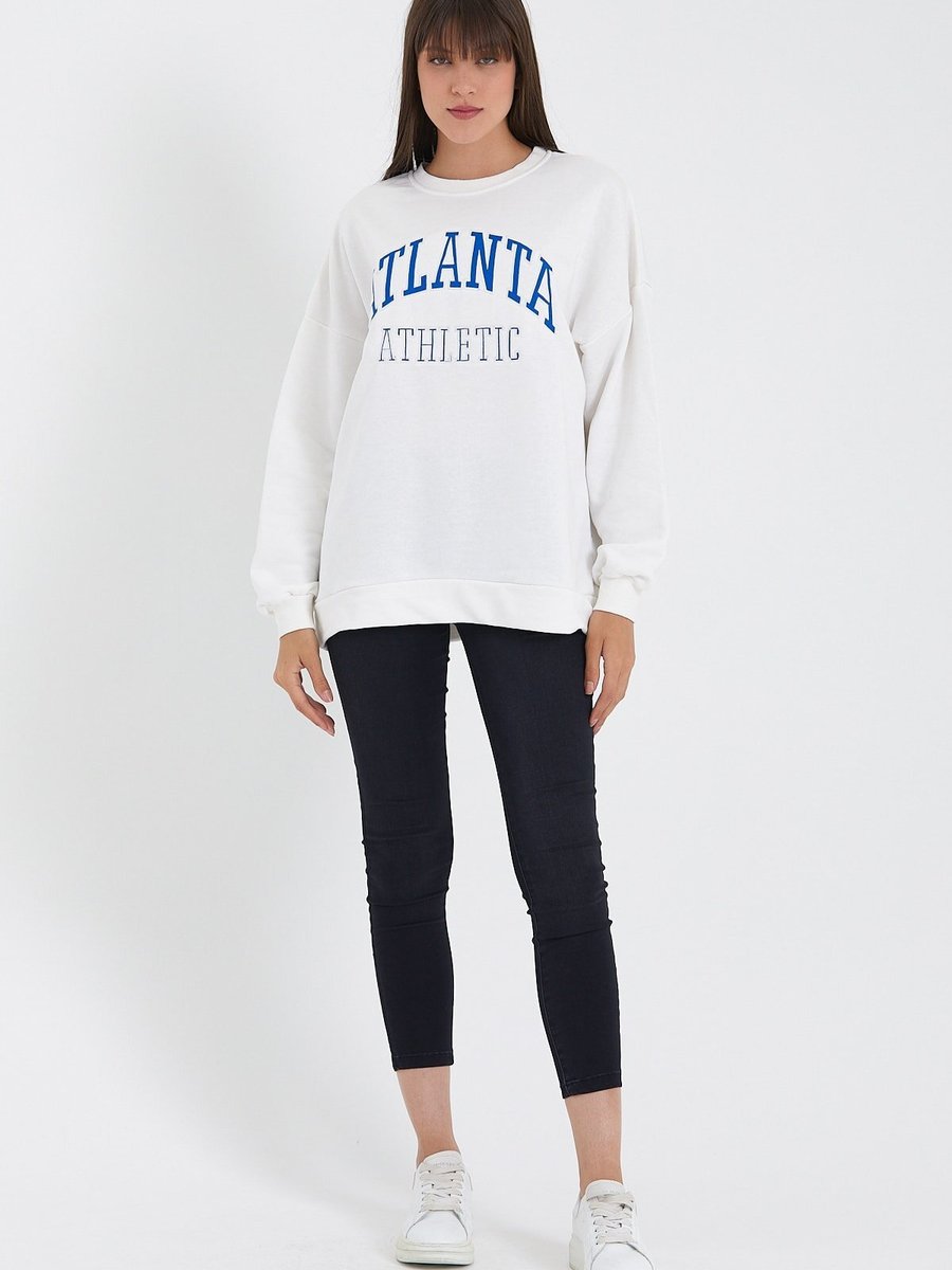 Ada Style Beyaz Oversize Atlanta Pamuklü Sweatshirt