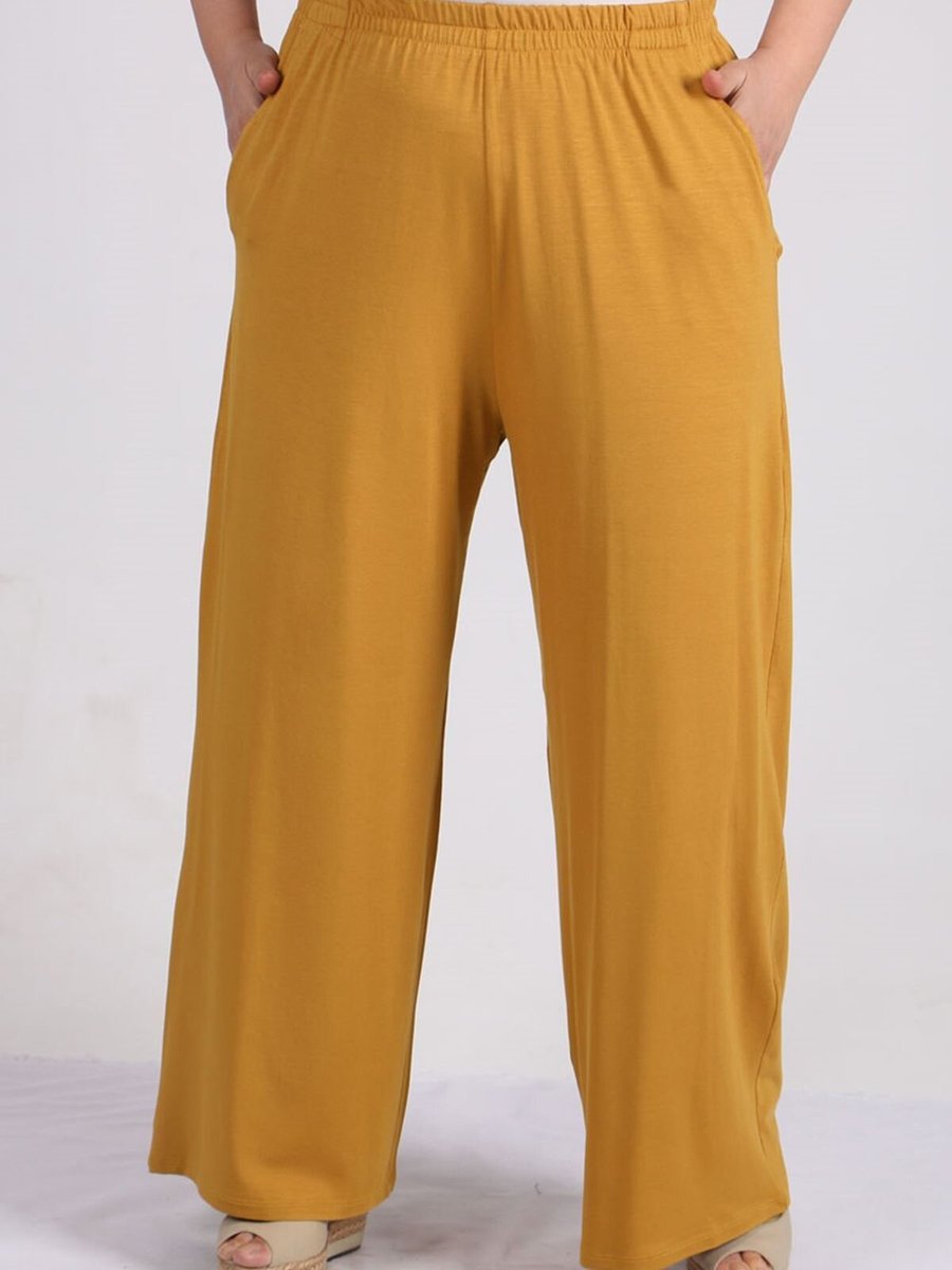 Moda Rosa Safran Büyük Beden Yüksek Beli Lastikli Penye Pantolon