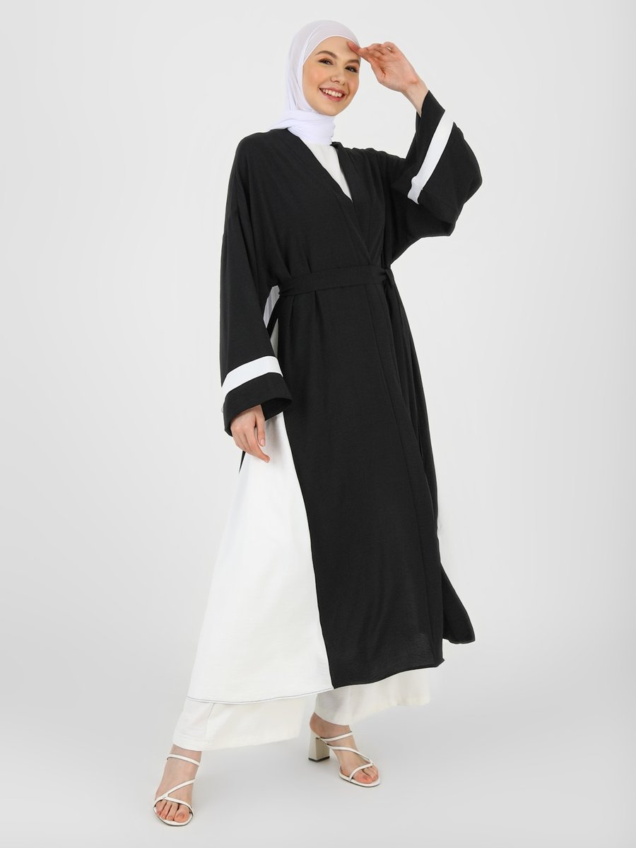 Refka Siyah Off White İki Renkli Aerobin Ferace Kimono