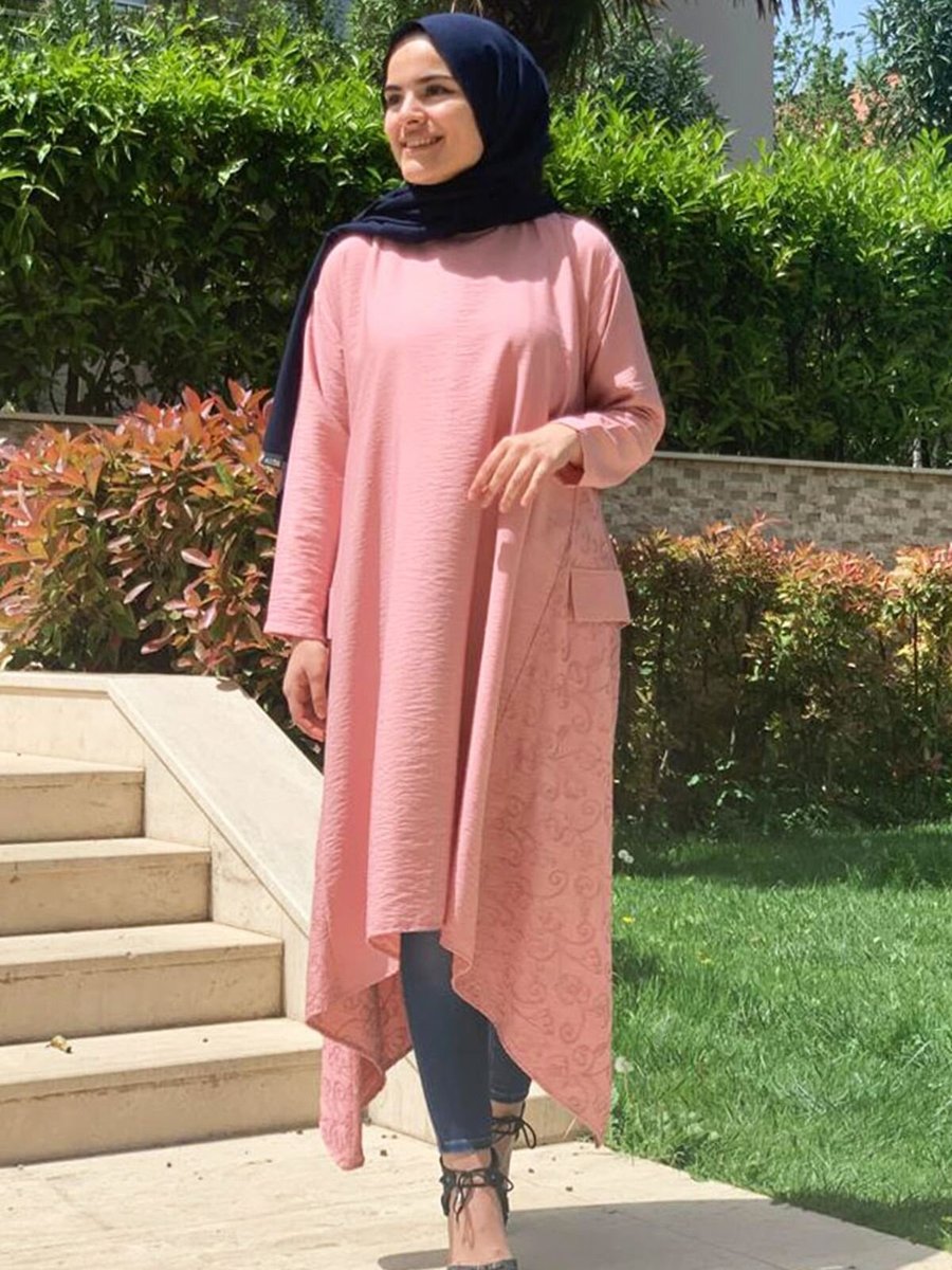 Moda Rosa Asimetrik Tunik Pembe