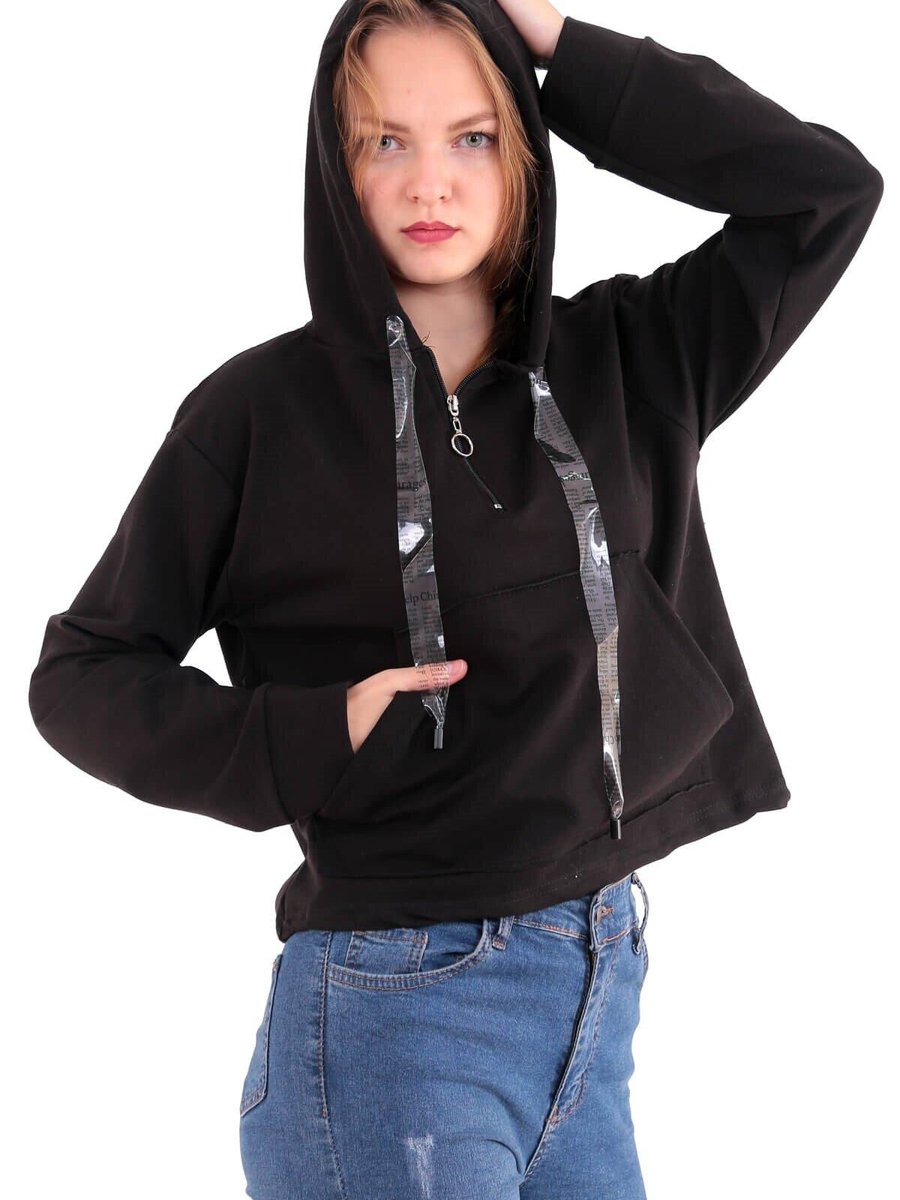 Deafox Siyah Şeffaf İpli Sweatshirt