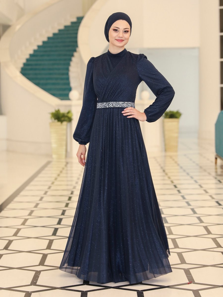 Azra Design Lacivert Dila Abiye Elbise