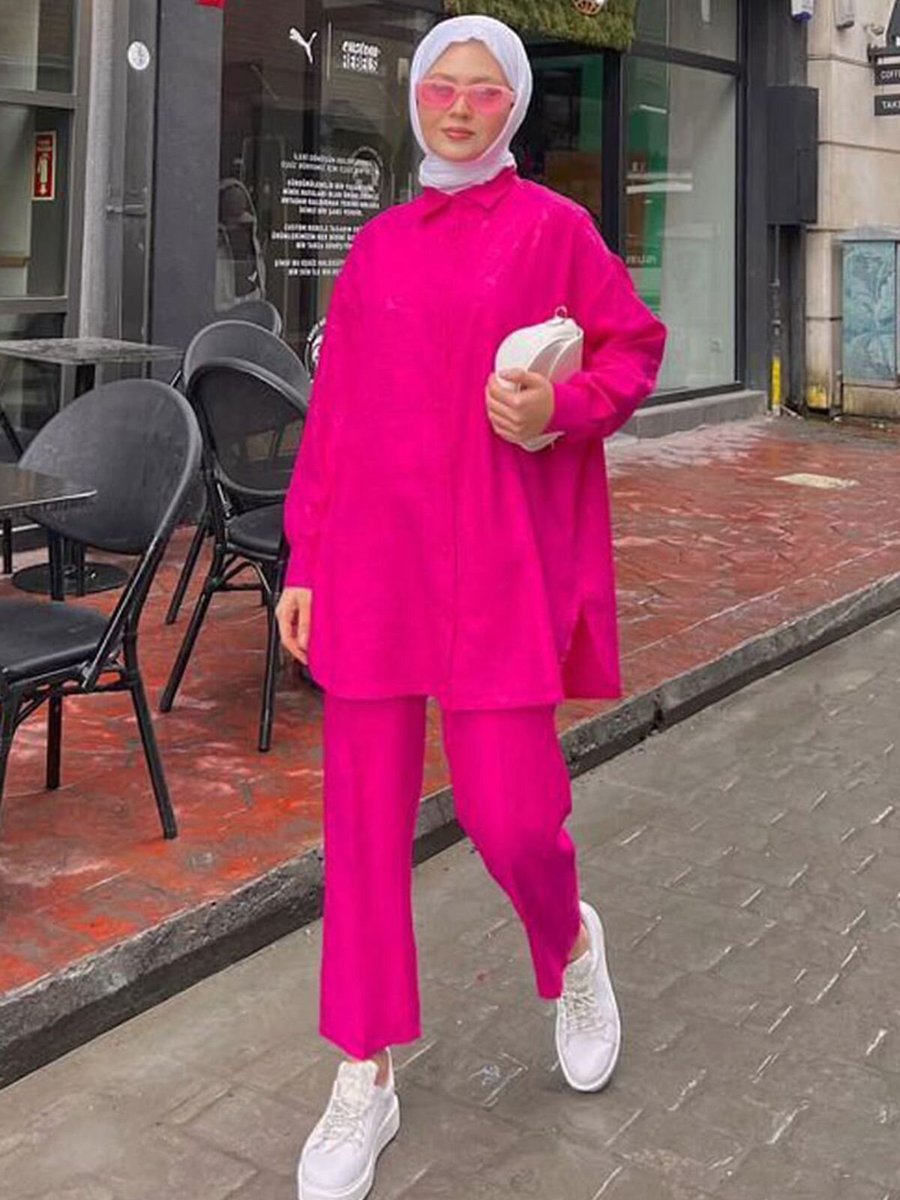 Moda Rosa Fuşya Asset Gömlekli Takım