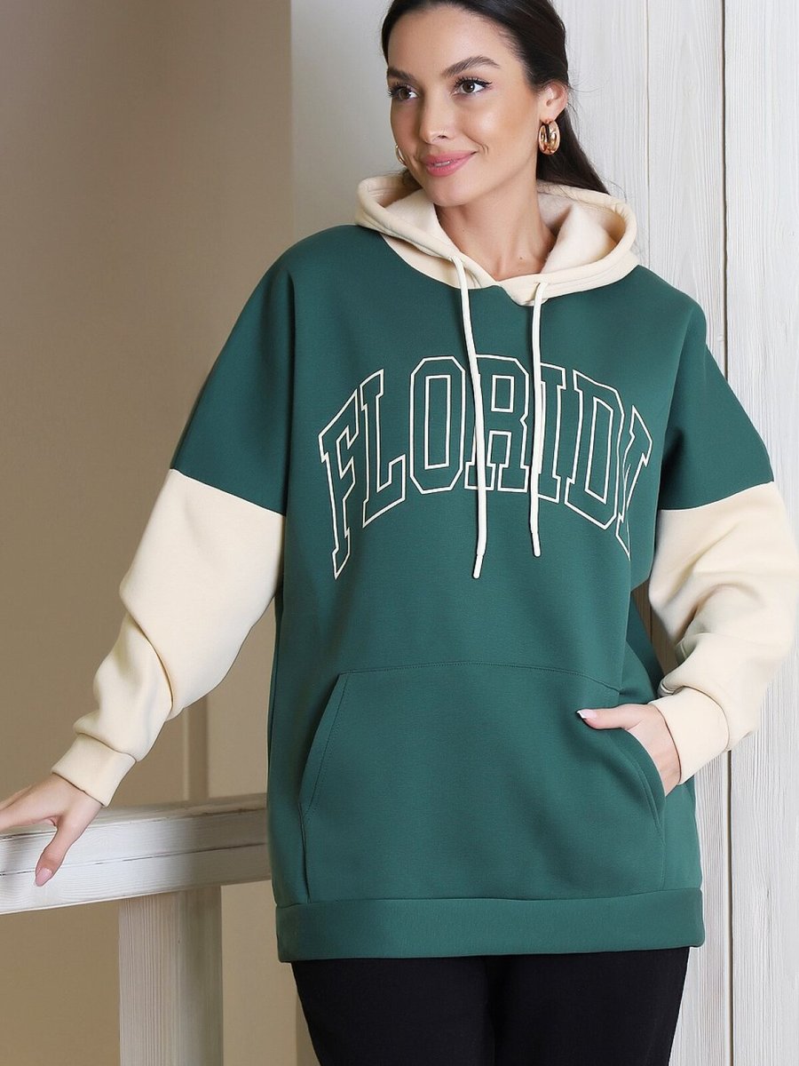 ADYES Yeşil Kapüşonlu Renkli Sweatshirt