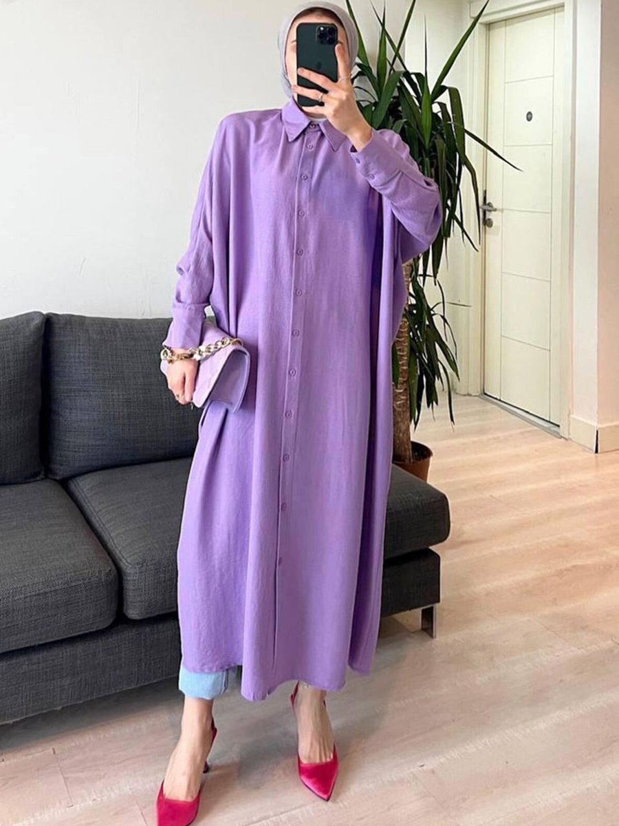 Moda Rosa Lila Salaş Uzun Tunik