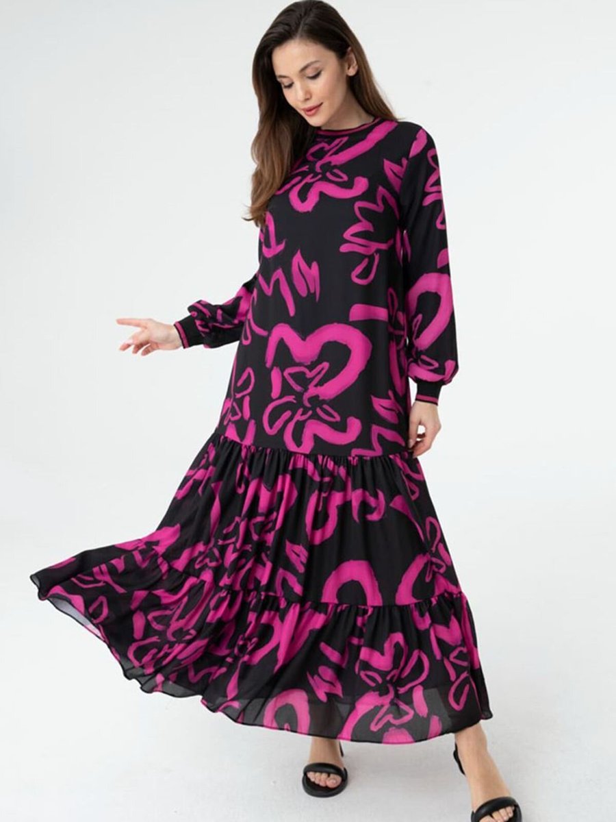 Moda Rosa Fuşya Zambak Şifon Elbise