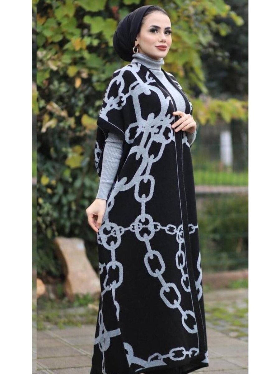 Şems Fashion Renkli Kumaş Yelek Ve İkili Takım Triko Elbise