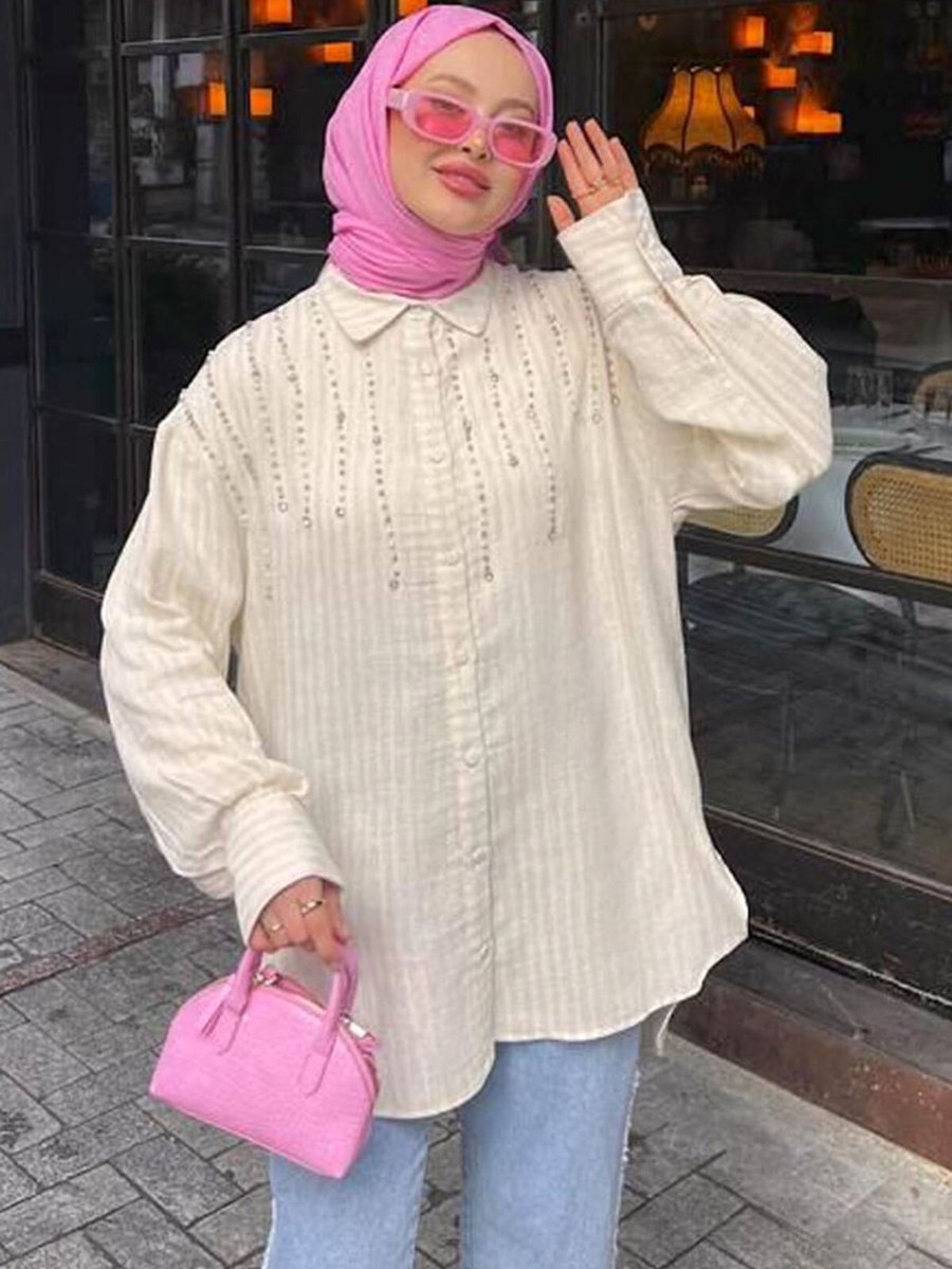 Moda Rosa Bej Elegant Taşlı Tunik