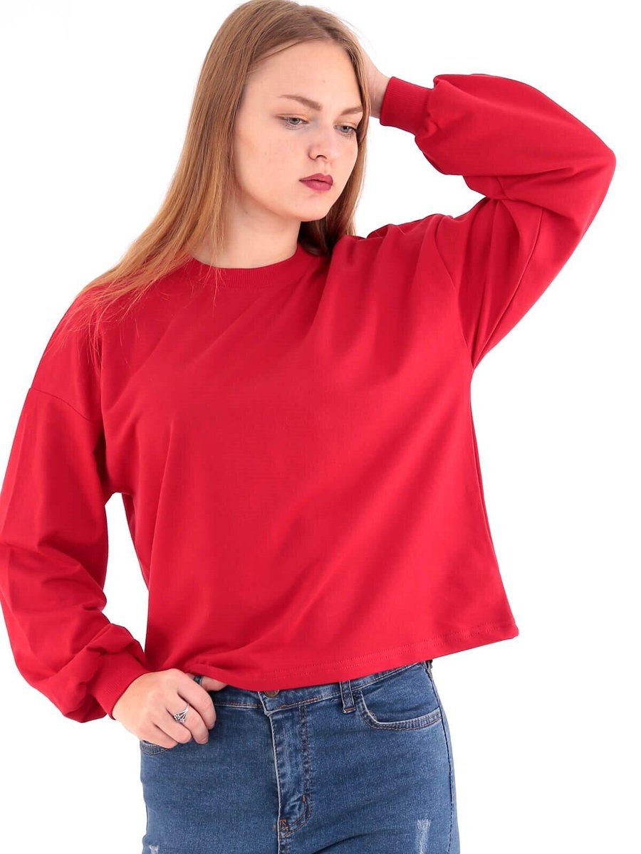 Deafox Kırmızı Kol Detaylı Basic Sweatshirt