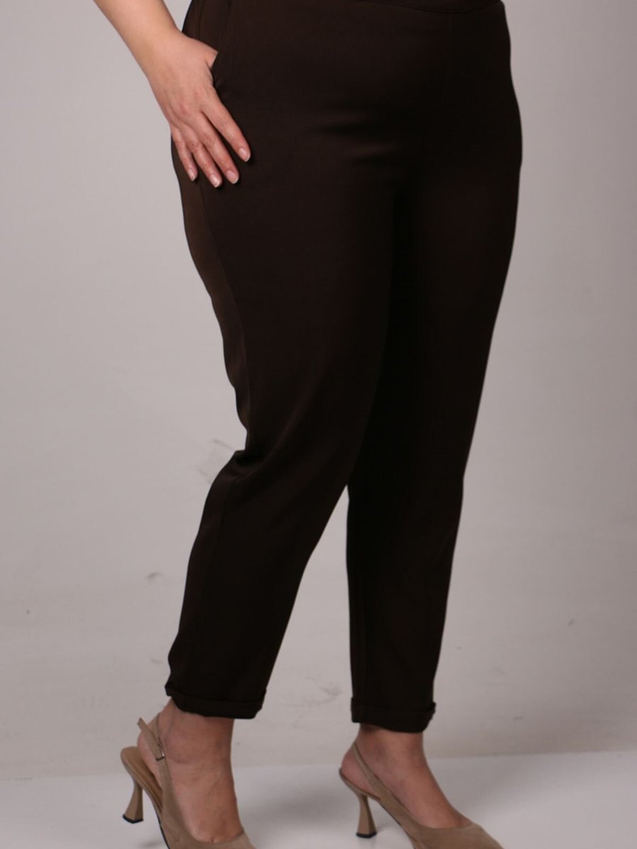 Moda Rosa Kahverengi Büyük Beden Duble Paça Pantolon