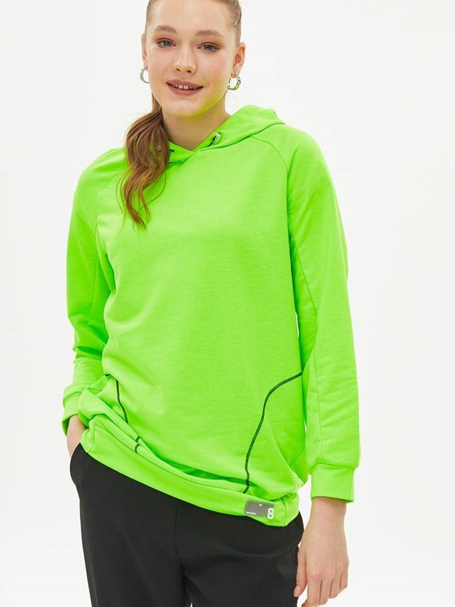Kayra Neon Yeşil Kontrast Dikişli Kapüşonlu Sweatshirt