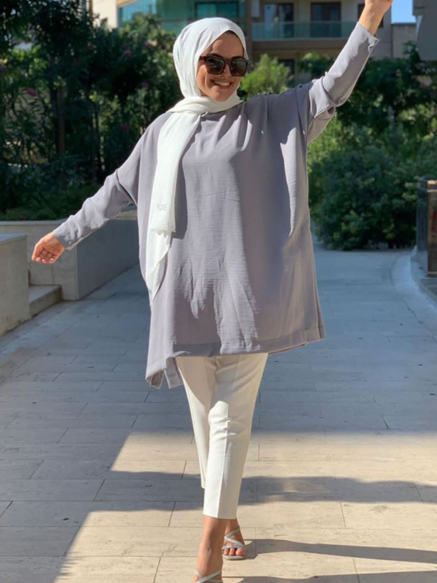 Moda Rosa Gri Oversize Aerobin Tunik