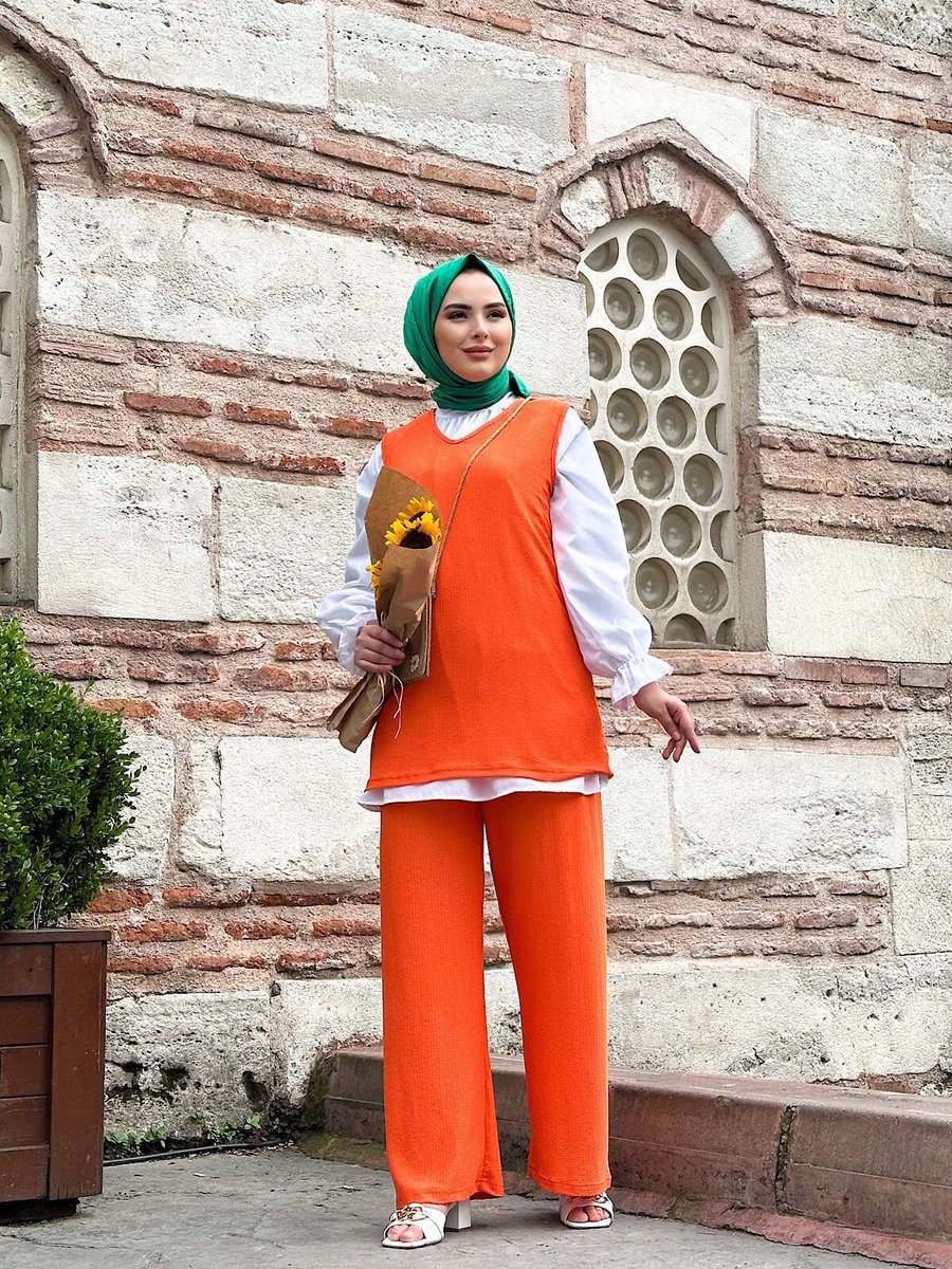 Cng Moda Turuncu Bürümcük Süveter Alt Üst Takım