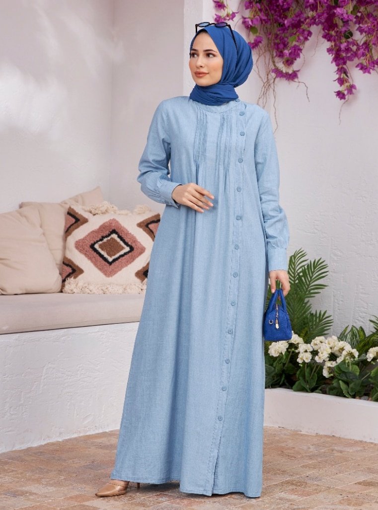 Neways Mavi Denim Düğmeli Ferace