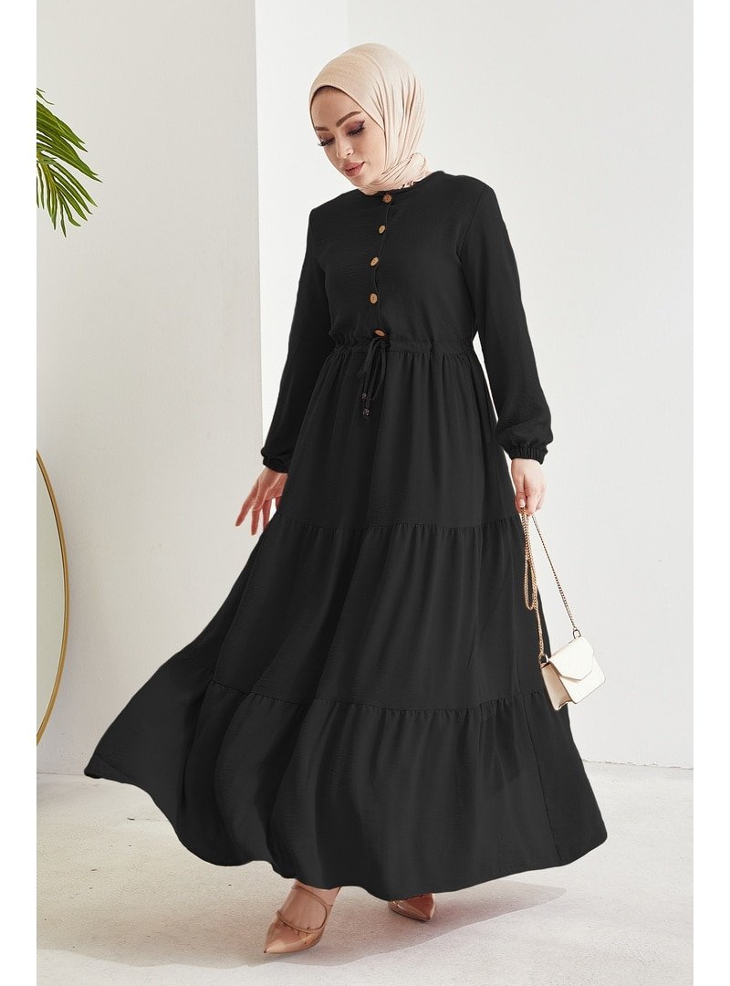InStyle Siyah Pamela Düğmeli Ayrobin Elbise