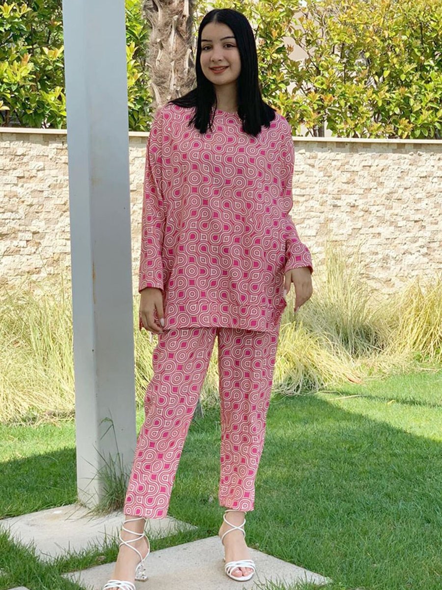 Moda Rosa Pembe Retro Desenli Takım