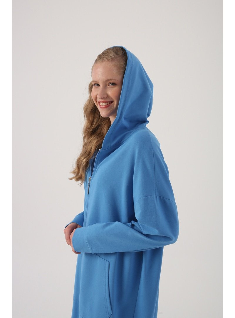 Allday Saks Kapüşonlu Fermuarlı Sweat Hırka