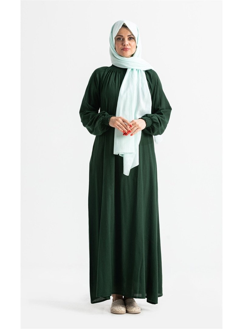 ELİŞ ŞİLE BEZİ Şile Bezi Pamuk Namaz Elbisesi Tek Parça Kolay Boydan Giyilen Kolu Ve Yakası Lastikli Yeşil Ysl