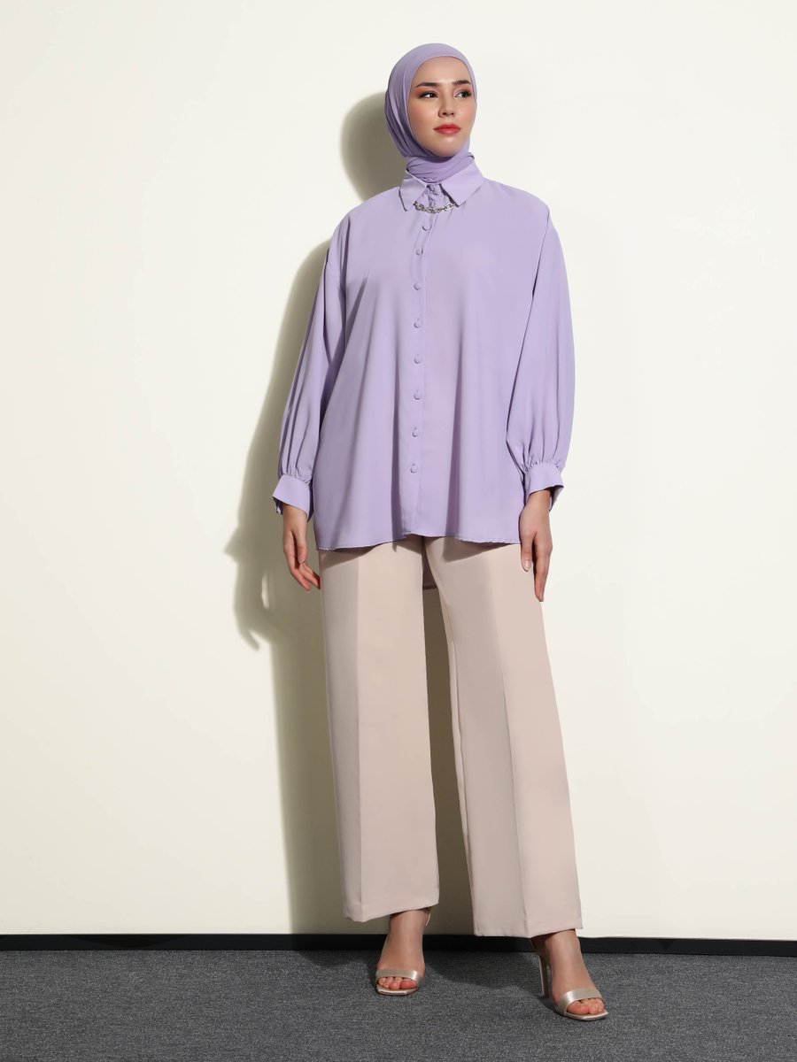 Refka Toz Lila İpek Tuşeli Oversize Tunik