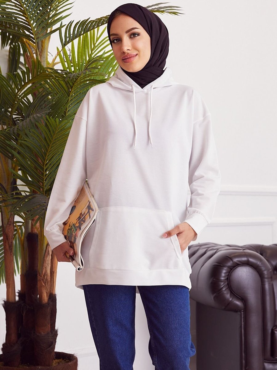 Spesniks Ekru İki İplik Kanguru Cep Sweatshirt