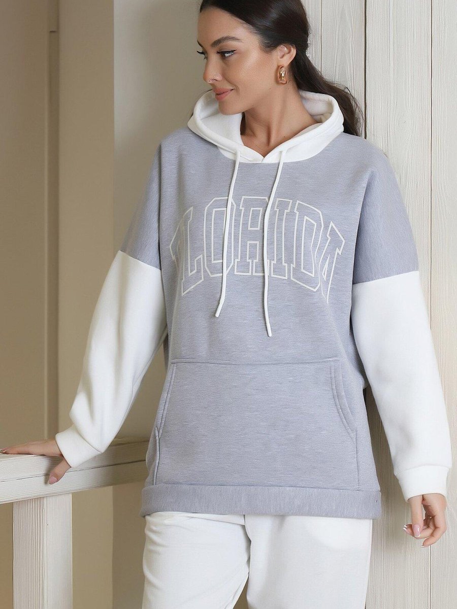 ADYES Gri Kapüşonlu Renkli Sweatshirt