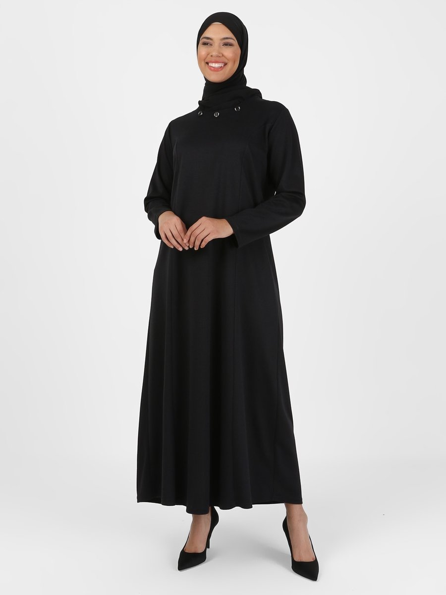 GELİNCE Siyah Büyük Beden Elbise & Yelek İkili Takım