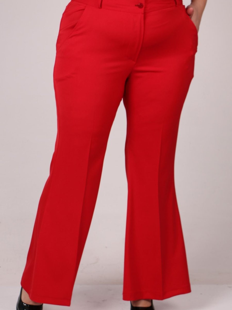 Moda Rosa Kırmızı Büyük Beden İspanyol Paça Pantolon