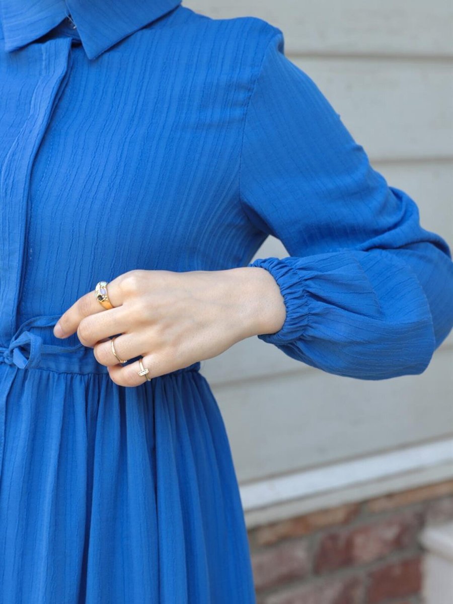 Ensa Tesettür Asya Bürümcük Mavi Elbise