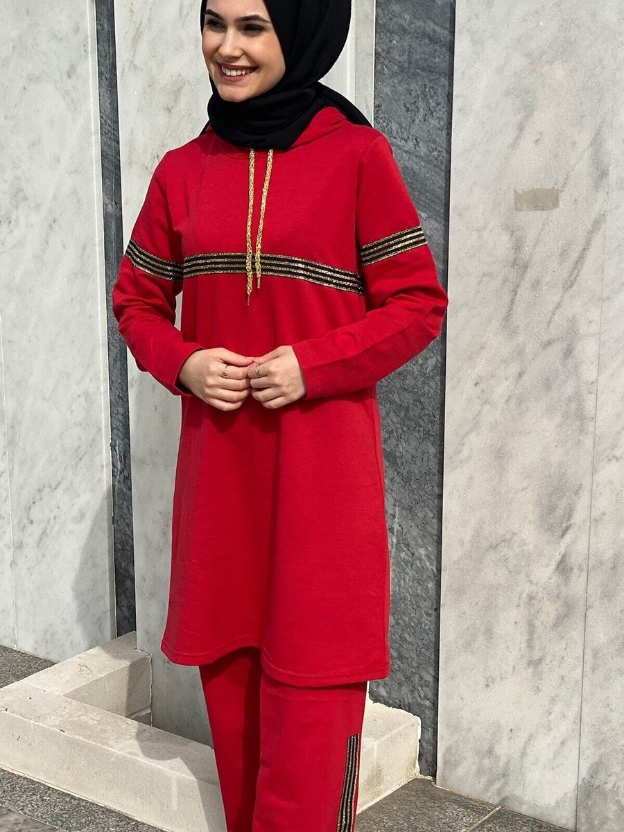 Cng Moda Kırmızı Sim Şeritli Eşofman Takım