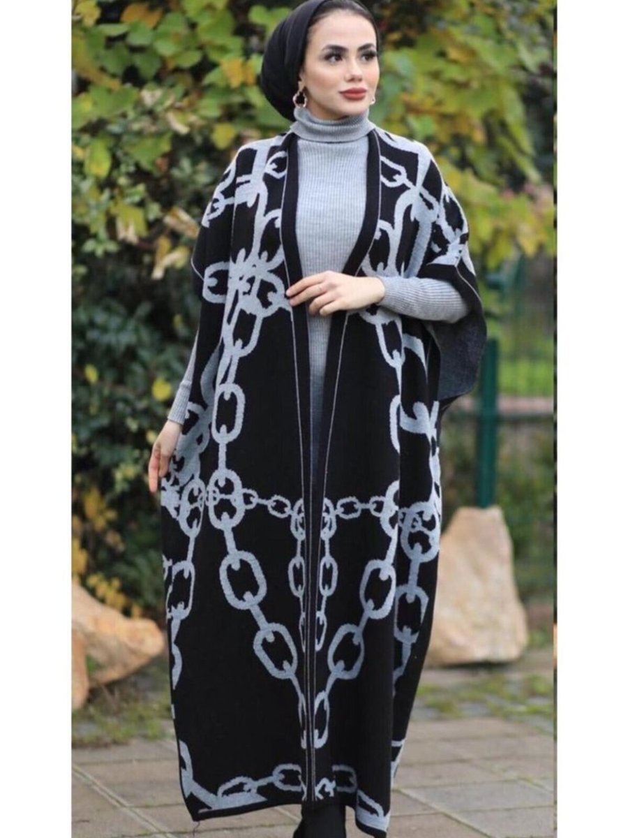 Şems Fashion Siyah Gri Kumaş Yelek Ve İkili Takım Triko Elbise