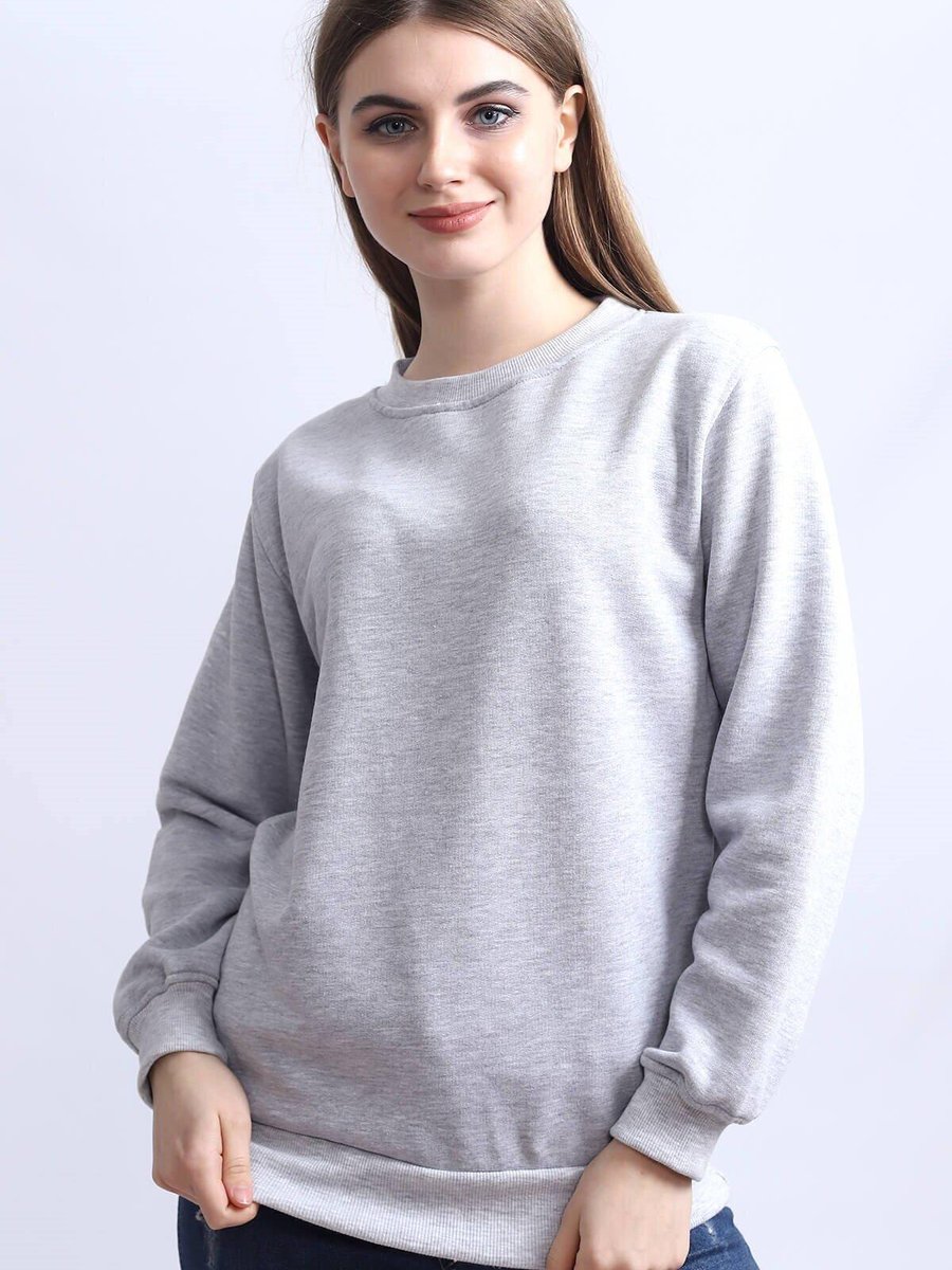 Deafox Gri Melanj Bisiklet Yaka Sweatshirt