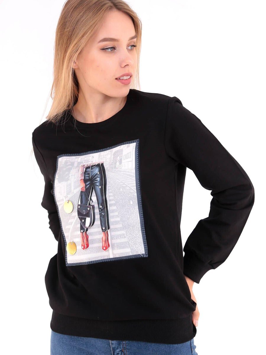Deafox Siyah 3d Fashion Baskı Sweat